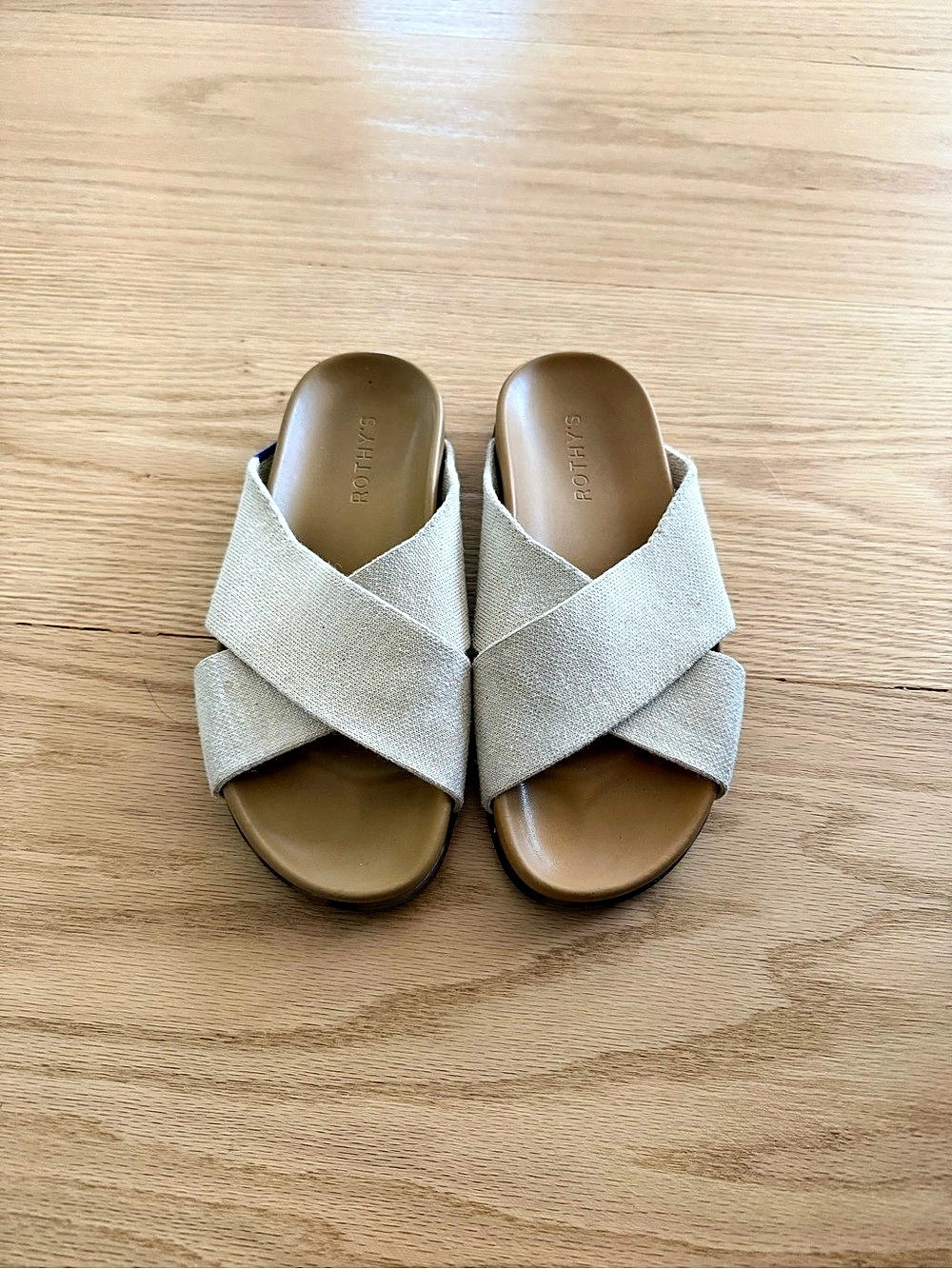 Rothy's The Weekend Slide Cross-Strap Sandals Beige size 6